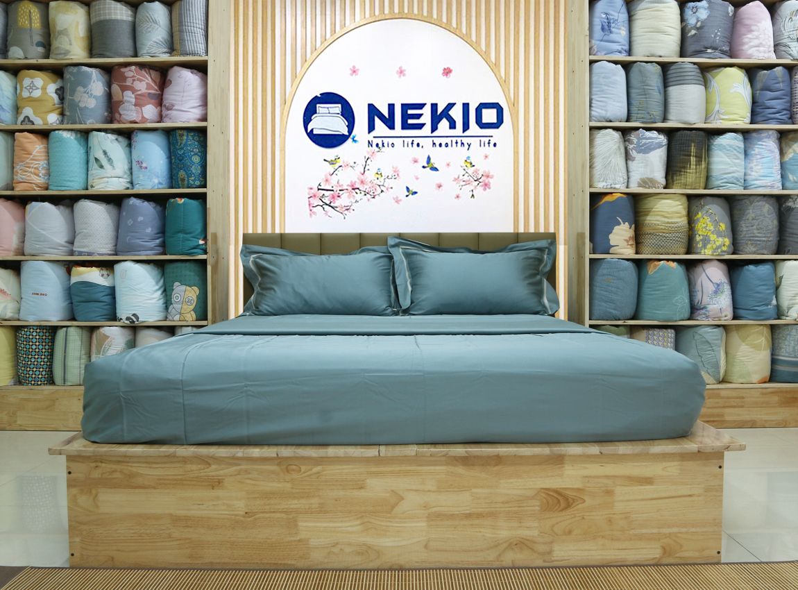  Bộ Chăn Ga Cotton USA Nekio Xanh Ngọc 