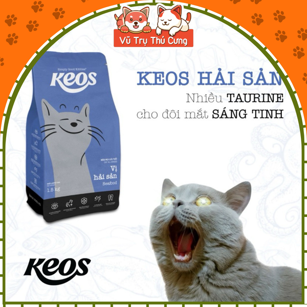 (1.5Kg) Thức Ăn Hạt Cho Mèo Keos Giúp Tiêu Búi Lông, Tiết Niệu