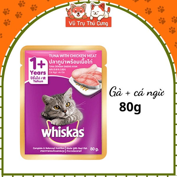 Pate Whiskas dành cho mèo lớn 1 tuổi, gói 80g