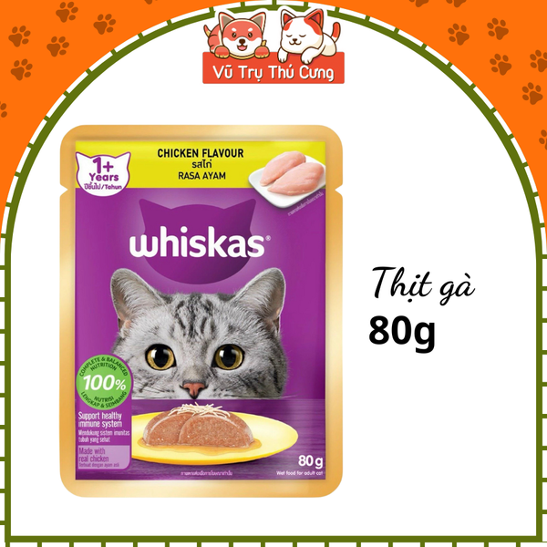 Pate Whiskas dành cho mèo lớn 1 tuổi, gói 80g