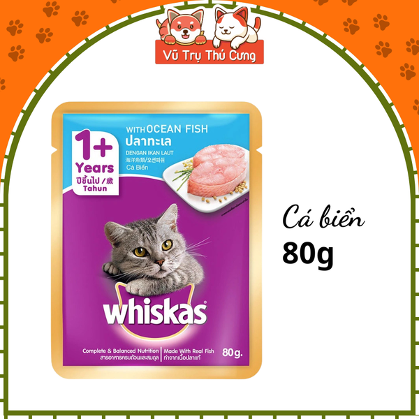 Pate Whiskas dành cho mèo lớn 1 tuổi, gói 80g