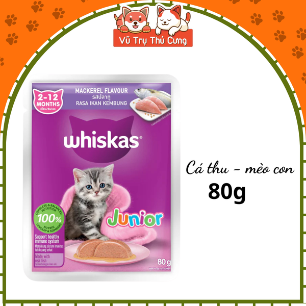 Pate Whiskas dành cho mèo con, mèo trưởng thành 80g