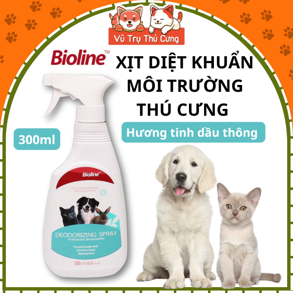 Xịt khử mùi hôi nước tiểu chó mèo, kháng khuẩn Bioline 300ml