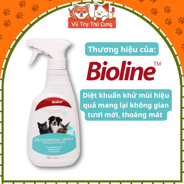 Xịt khử mùi hôi nước tiểu chó mèo, kháng khuẩn Bioline 300ml