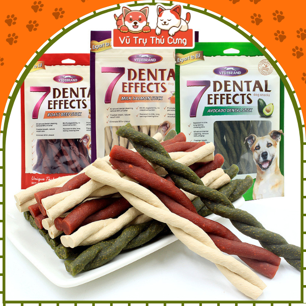 Snack Gặm Sạch Răng Cho Chó, cá hồi cuộn sữa 7Dental Effects 160g