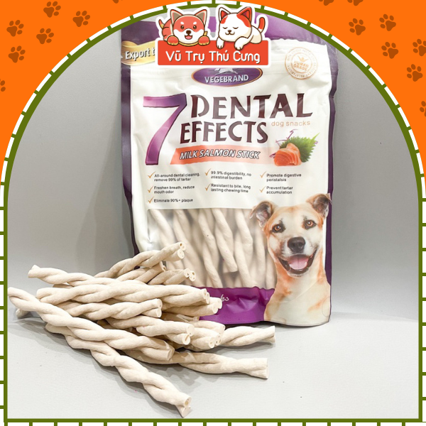Snack Gặm Sạch Răng Cho Chó, cá hồi cuộn sữa 7Dental Effects 160g