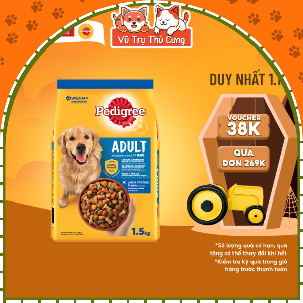 Hạt Pedigree cho Chó trưởng thành vị Gà rau củ 1,5Kg