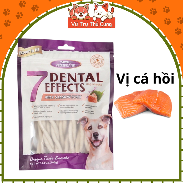 Snack Gặm Sạch Răng Cho Chó, cá hồi cuộn sữa 7Dental Effects 160g