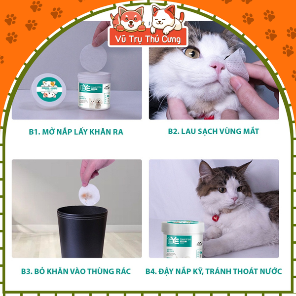 Khăn ướt kháng khuẩn lau mắt, lau tai cho Chó mèo, Khăn vệ sinh mắt cho thú cưng