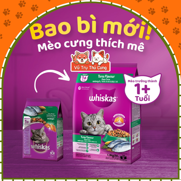 Thức ăn hạt Whiskas cho Mèo con, mèo trưởng thành 1,2Kg
