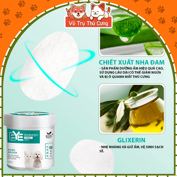 Khăn ướt kháng khuẩn lau mắt, lau tai cho Chó mèo, Khăn vệ sinh mắt cho thú cưng
