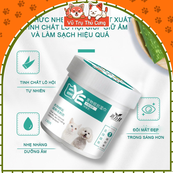 Khăn ướt kháng khuẩn lau mắt, lau tai cho Chó mèo, Khăn vệ sinh mắt cho thú cưng