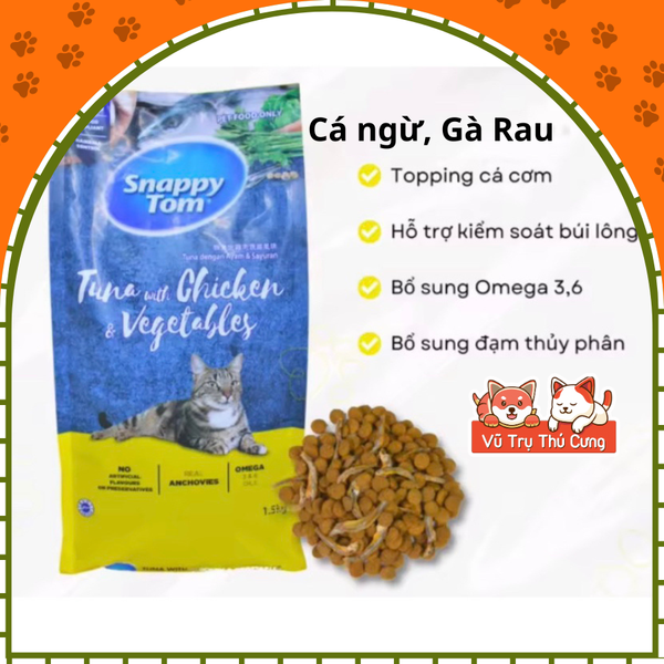 Hạt Snappy Tom topping Cá cơm dành cho Mèo 1.5Kg