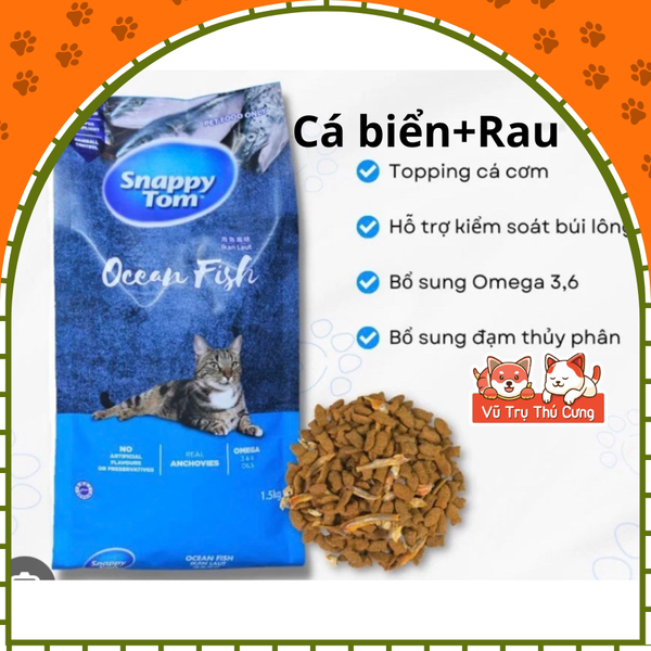 Hạt Snappy Tom topping Cá cơm dành cho Mèo 1.5Kg