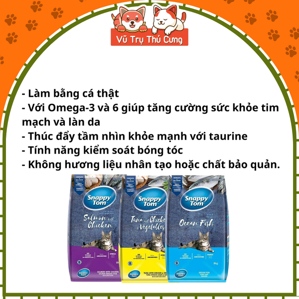 Hạt Snappy Tom topping Cá cơm dành cho Mèo 1.5Kg