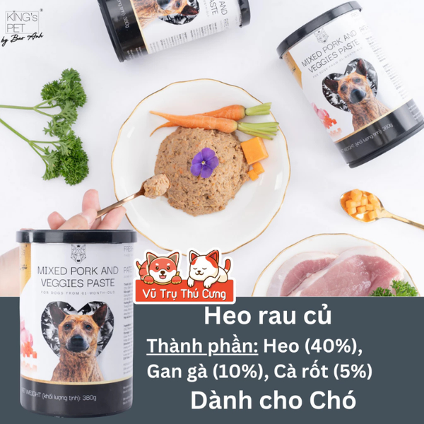 Pate King Pet Cho Chó Mèo Từ Thịt và Rau Củ  Lon 380g