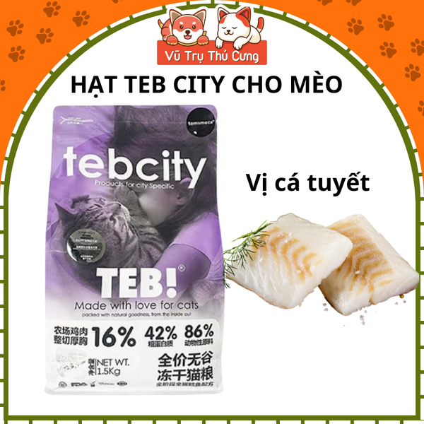 Thức ăn Hạt cho mèo Tebcity mix topping thịt gà siêu dinh dưỡng, không ngũ cốc 1,5Kg2