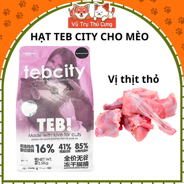 Thức ăn Hạt cho mèo Tebcity mix topping thịt gà siêu dinh dưỡng, không ngũ cốc 1,5Kg2