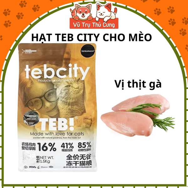 Thức ăn Hạt cho mèo Tebcity mix topping thịt gà siêu dinh dưỡng, không ngũ cốc 1,5Kg2
