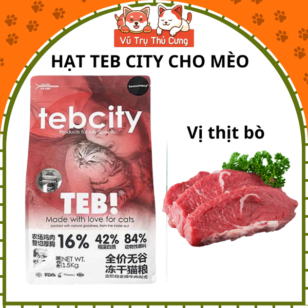 Thức ăn Hạt cho mèo Tebcity mix topping thịt gà siêu dinh dưỡng, không ngũ cốc 1,5Kg2