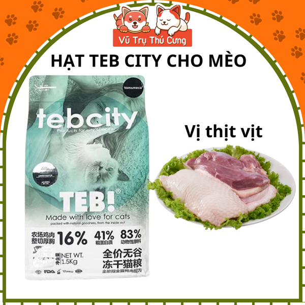 Thức ăn Hạt cho mèo Tebcity mix topping thịt gà siêu dinh dưỡng, không ngũ cốc 1,5Kg2