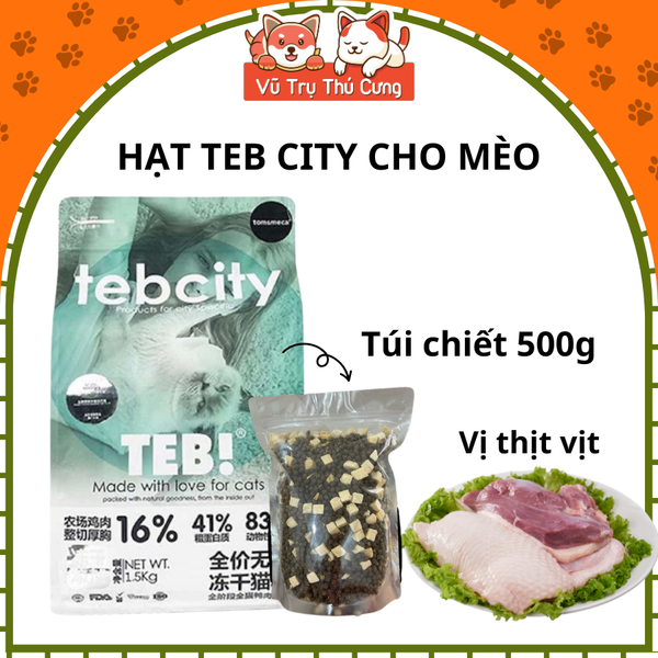 Thức ăn Hạt cho mèo Tebcity mix topping thịt gà siêu dinh dưỡng, không ngũ cốc 1,5Kg2