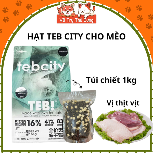 Thức ăn Hạt cho mèo Tebcity mix topping thịt gà siêu dinh dưỡng, không ngũ cốc 1,5Kg2