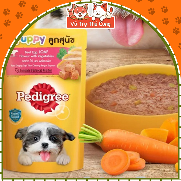 Thức ăn Pate cho chó con PEDIGREE dạng sốt vị bò, trứng và rau 80g