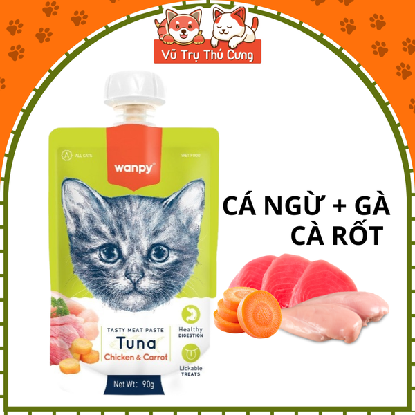 Súp thưởng Wanpy nắp vặn cho mèo mọi độ tuổi, tuýp 90g