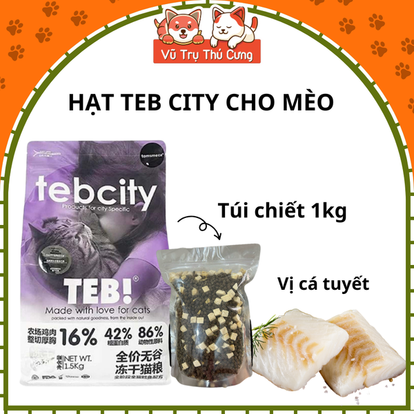 Thức ăn Hạt cho mèo Tebcity mix topping thịt gà siêu dinh dưỡng, không ngũ cốc 1,5Kg2