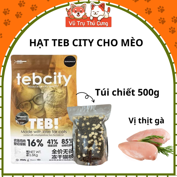 Thức ăn Hạt cho mèo Tebcity mix topping thịt gà siêu dinh dưỡng, không ngũ cốc 1,5Kg2