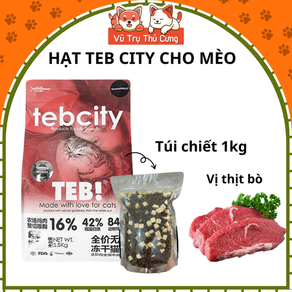 Thức ăn Hạt cho mèo Tebcity mix topping thịt gà siêu dinh dưỡng, không ngũ cốc 1,5Kg2