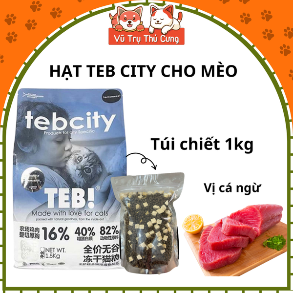 Thức ăn Hạt cho mèo Tebcity mix topping thịt gà siêu dinh dưỡng, không ngũ cốc 1,5Kg2