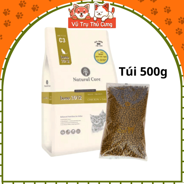 Hạt hữu cơ Natural Core Bene C3 cho Mèo 500g, thịt gà và cá hồi