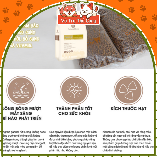 Hạt hữu cơ Natural Core Bene C3 cho Mèo 500g, thịt gà và cá hồi