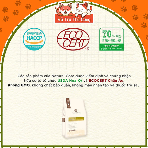 Hạt hữu cơ Natural Core Bene C3 cho Mèo 500g, thịt gà và cá hồi