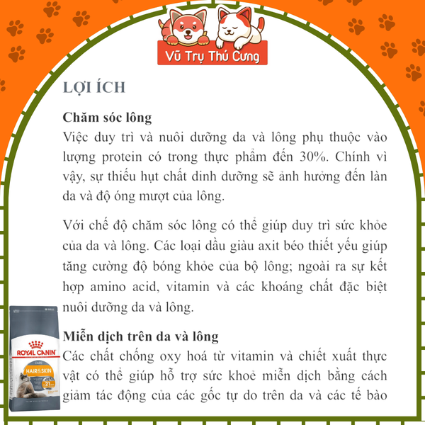 Thức ăn hạt cho Mèo Royal Canin Hair & Skin Care mượt lông và da