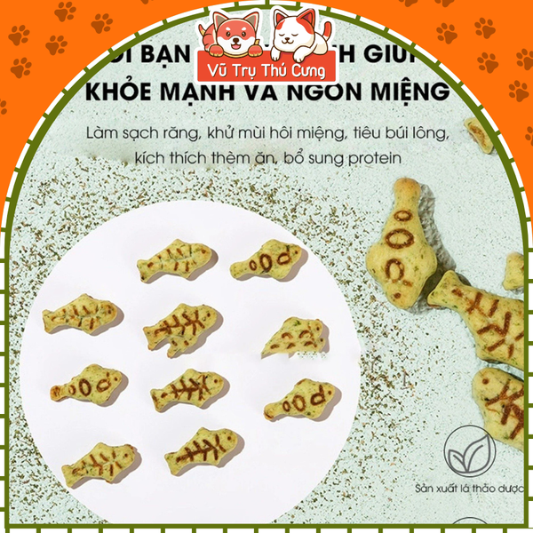 Bánh Cỏ Mèo Catnip Biscuits Tiêu Búi Lông & Giảm Hôi Miệng Cho Mèo 40g