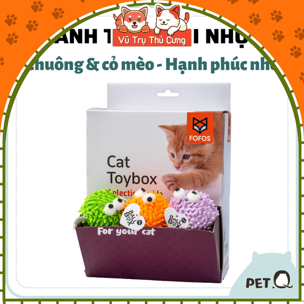 Đồ chơi cho mèo banh tròn vui nhộn có chuông và cỏ mèo FOFOS2
