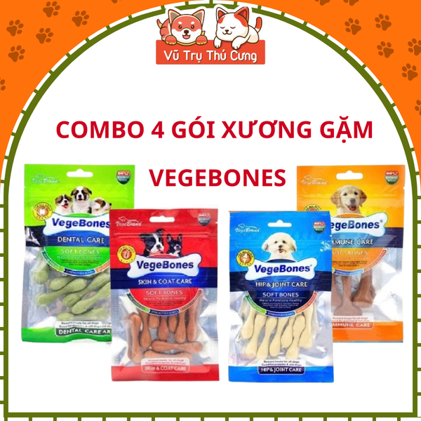 Combo 4 gói xương gặm cho Chó VegeBones Mix đủ vị, nhiều dinh dưỡng