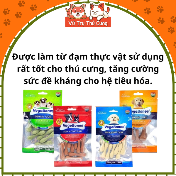 Xương thưởng mềm cho Chó gặm sạch răng, bổ sung dinh dưỡng VegeBones 60g