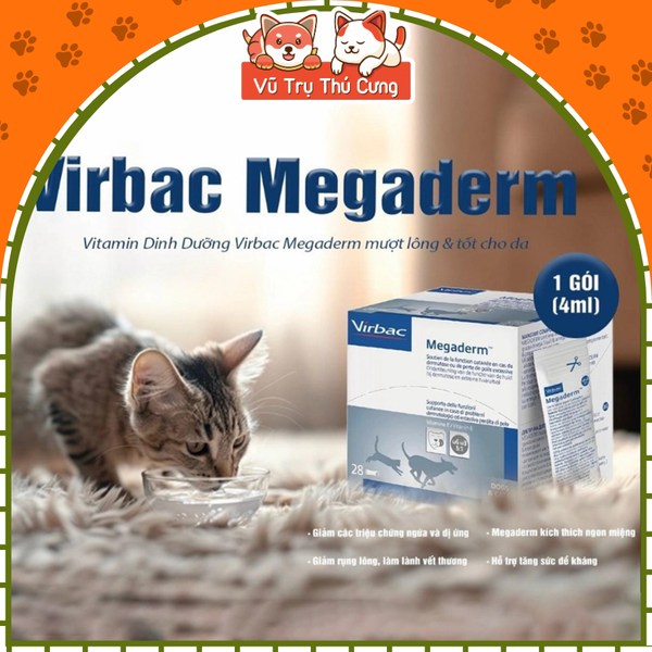 (Hộp 28 gói) Gel Dinh Dưỡng Chăm Sóc Lông Da Cho Chó Mèo Megaderm Virbac