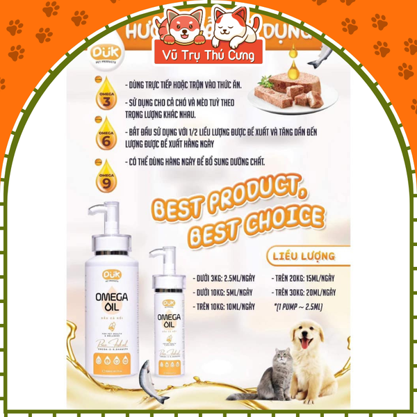 Dầu cá hồi dưỡng lông mềm mượt, ngăn rụng lông cho Chó Mèo DUK 150ml