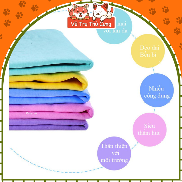 Khăn tắm chó mèo Clean Cham siêu thấm hút, khăn lau đa năng, size 32x43cm