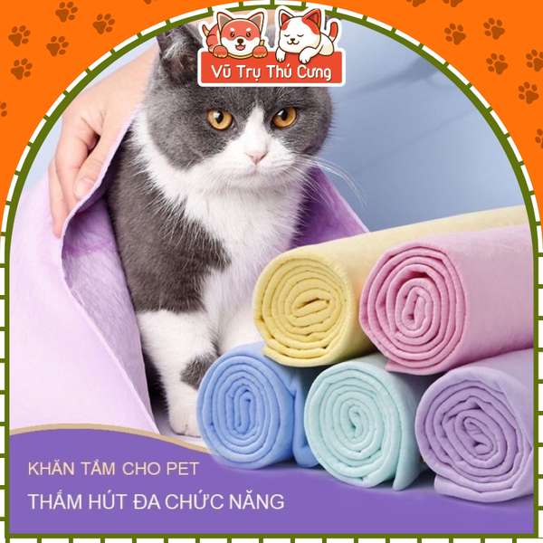 Khăn tắm chó mèo Clean Cham siêu thấm hút, khăn lau đa năng, size 32x43cm