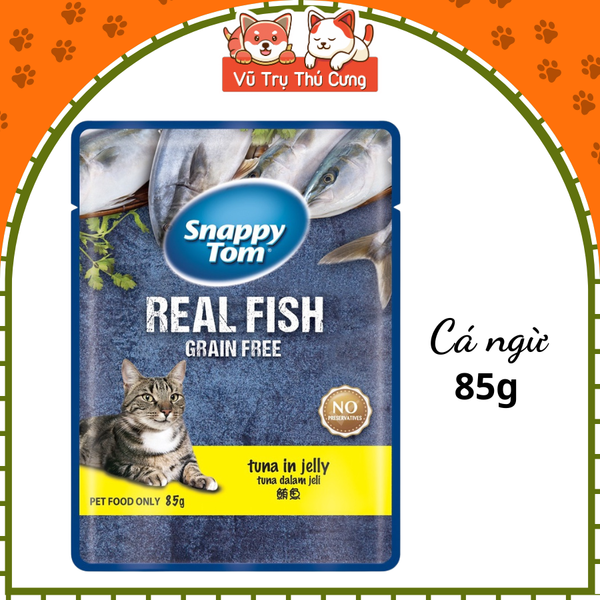 Pate cho Mèo Snappy Tom Real Fish, Real Meat gói 85g