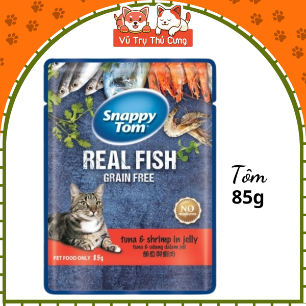 Pate cho Mèo Snappy Tom Real Fish, Real Meat gói 85g