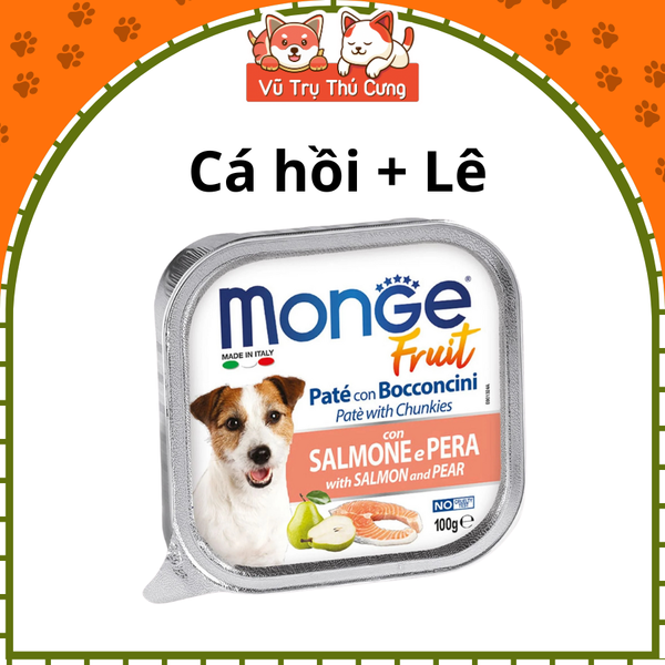 Pate cho Chó MONGE hộp 100g, từ Thịt và Rau củ quả, cung cấp chất xơ và Vitamin cho Chó