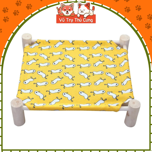 Giường gỗ cho thú cưng, Võng cho chó mèo họa tiết xinh xắn