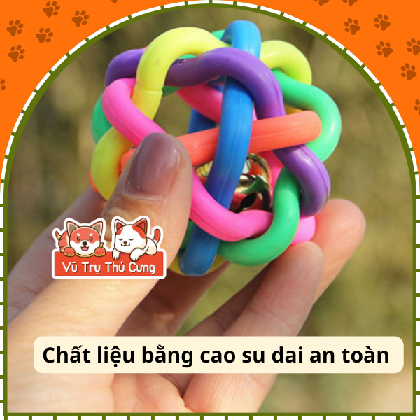 Đồ chơi gặm cho Chó mèo, bóng cao su nhiều màu có chuông leng keng